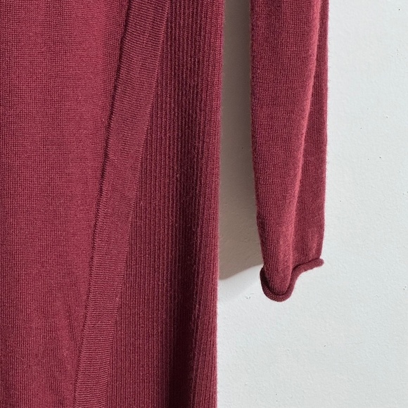 Eileen Fisher Sweater Dress Burgundy 100% Merino Wool Asymmetrical Long Sleeve - Picture 9 of 16